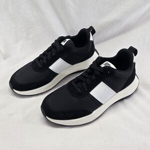 FitFlop F-Mode Flow Women's 7 Black Leather Suede Fabric Flatform Sneaker New